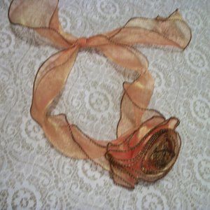 DARLING BURNT ORANGE CHIFFON HAIR HEAD FLORAL TIE